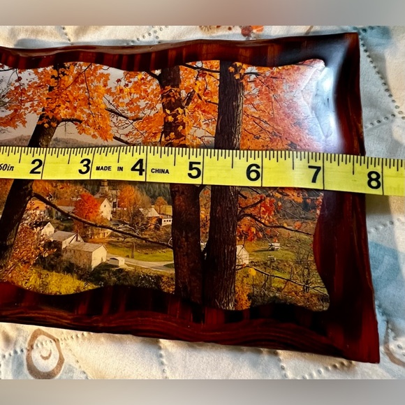 Vintage 60s Decoupage Country Church Solid Wood Fall Scenery Farmhouse Plaque - Picture 8 of 10